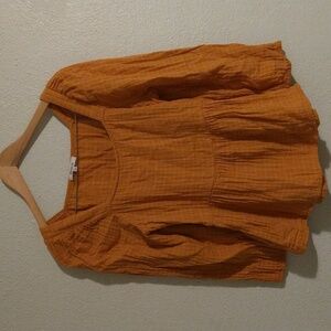 Madewell Lightspun Millbrook Puff-Sleeve Peplum Blouse in Mustard Windowpane S